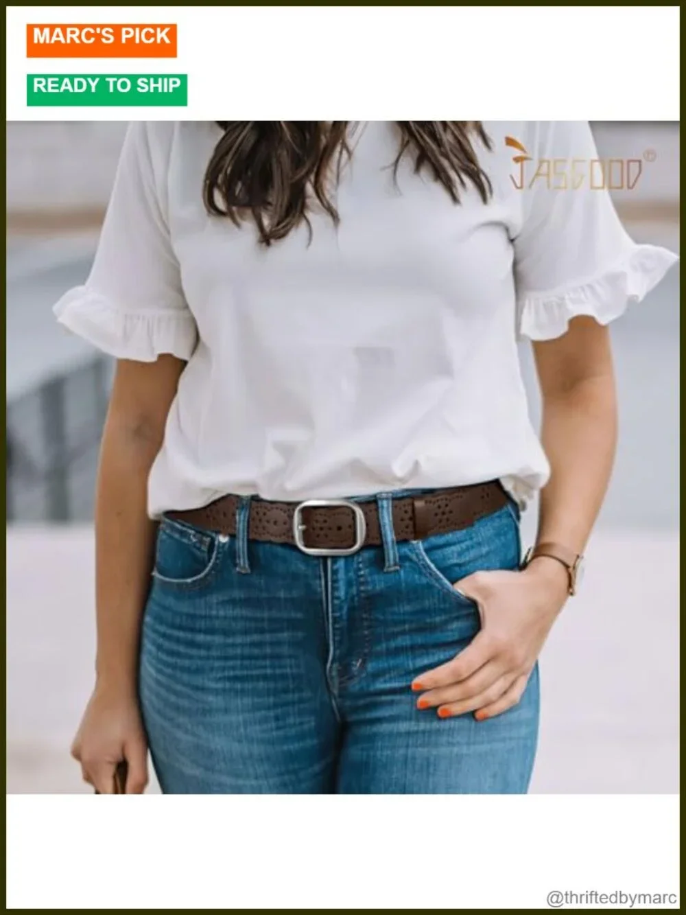 Genuine Leather Hollow Flower Wide Belt for Jeans Pants